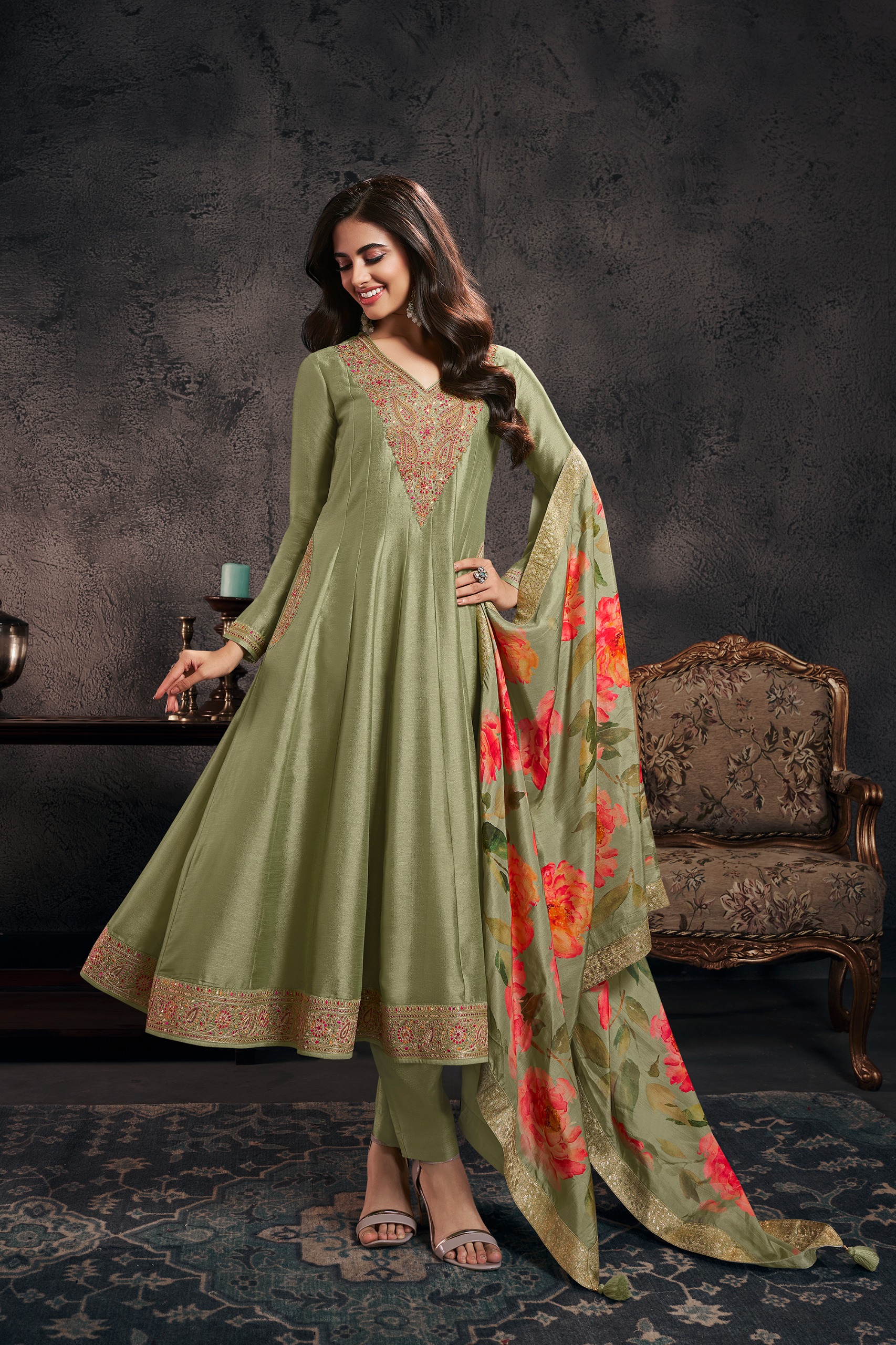 Terracotta Embroidered Katia Silk Salwar Set