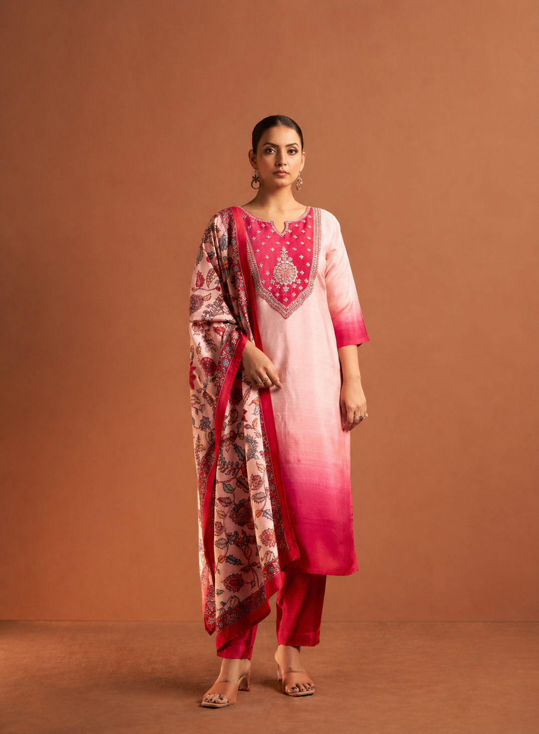 Terracotta Chanderi Saree drape