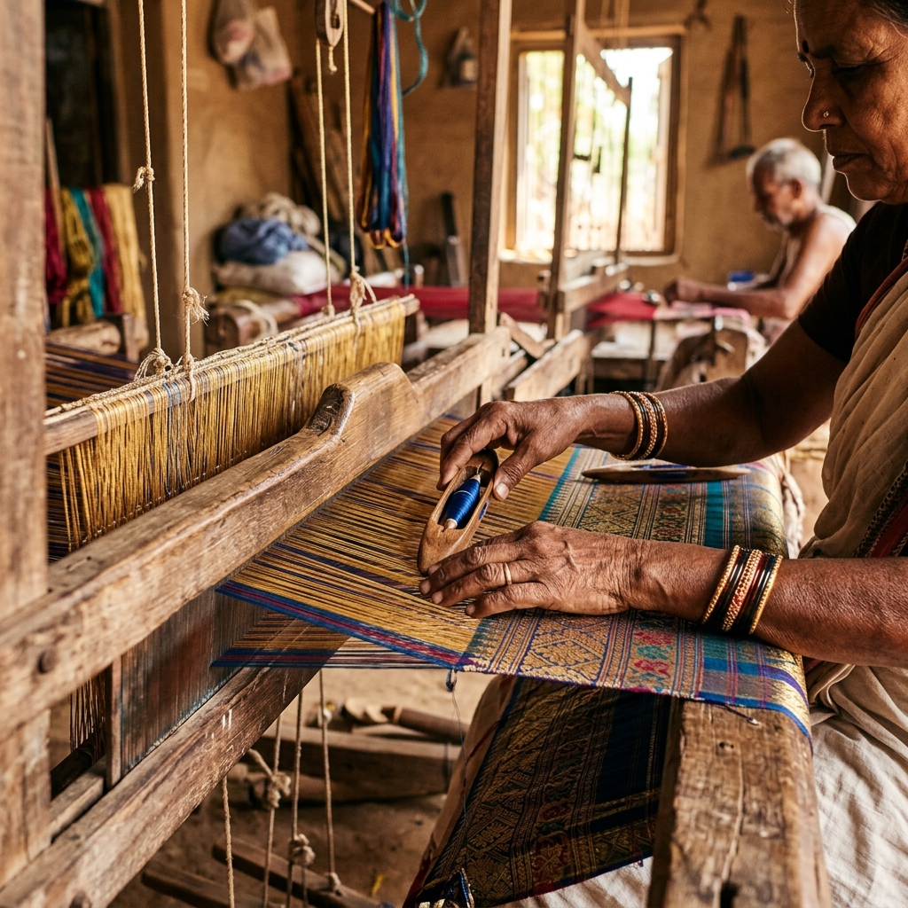Generational wooden handloom craft details